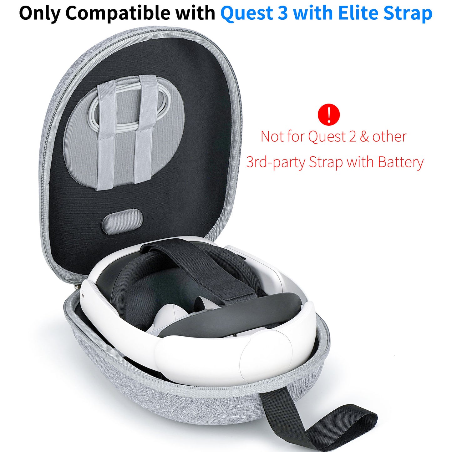 Case Compatible with Meta Quest 3 Standard/Elite Strap, Hard Carrying Case for Quest3 VR Gaming Headset with Elite Strap and Controllers, Storage Travel Case for Oculus Quest 3 Accessories